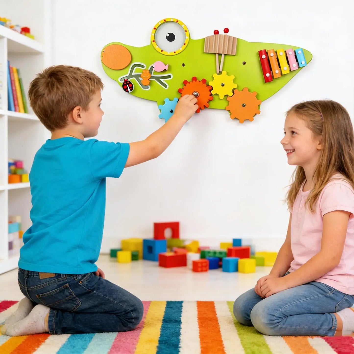 11-in-1 Kids Wall Busy Panels Wooden Sensory Board Montessori Sensory Learning Activity Center for Children Playroom Toys