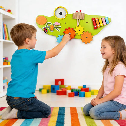 11-in-1 Kids Wall Busy Panels Wooden Sensory Board Montessori Sensory Learning Activity Center for Children Playroom Toys