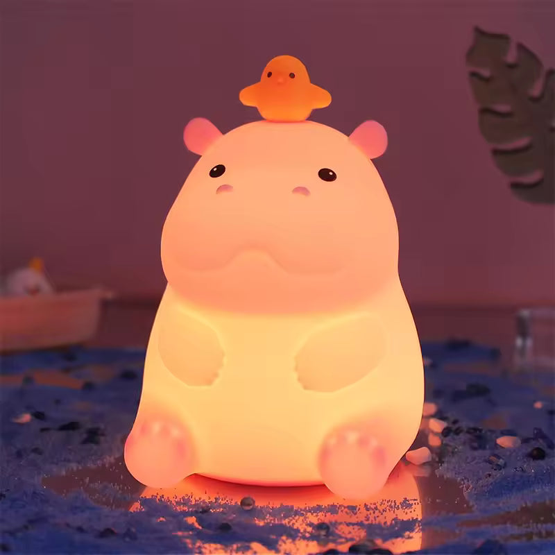 Hippo Night Light, LED Squishy Novelty Animal Lamp, Food Grade Silicone, 2 Level Dimmable, Nursery Nightlight for Desk Decor, Funny Gifts Stuff for Boys Girls Baby, White Elephant Gifts