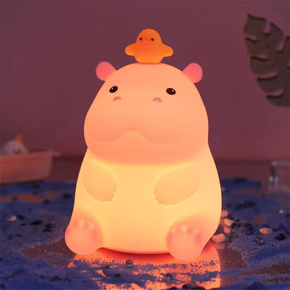 Hippo Night Light, LED Squishy Novelty Animal Lamp, Food Grade Silicone, 2 Level Dimmable, Nursery Nightlight for Desk Decor, Funny Gifts Stuff for Boys Girls Baby, White Elephant Gifts