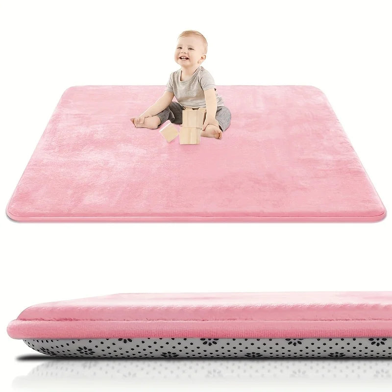 Baby Play Mat for Floor,1.3" Thick Elasti-Foam 50"×50" Playpen Mat for Tummy Time,Water Repellent Soft Coral Velvet for Toddler,Infant,Kids,Non-Slip Backing Safe for Crawling