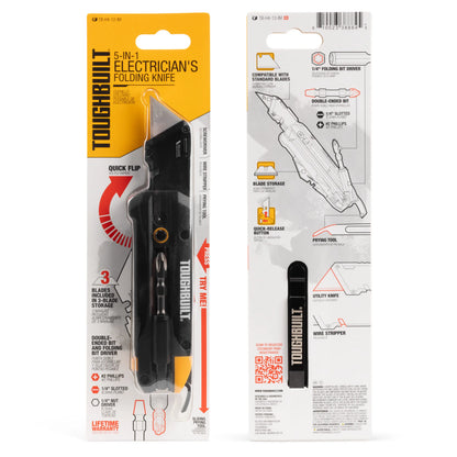 TB-H4-12-IM Electrician's Folding Utility Knife With Bit Driver Pry Bar Hand Tools