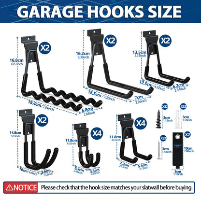 18 Pcs Garage Hooks Heavy Duty - Garage Storage and Organization Ladder Hooks with Non Slip PVC Coating for Hanging Bike，Ladder，Garden Tools，Hose