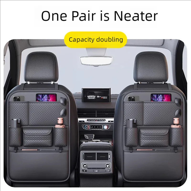 Seat Back Protector + Large Capacity Pocket Storage Organizer,Preventing the Impact of Children Stepping on the Seat Backrest (Black)