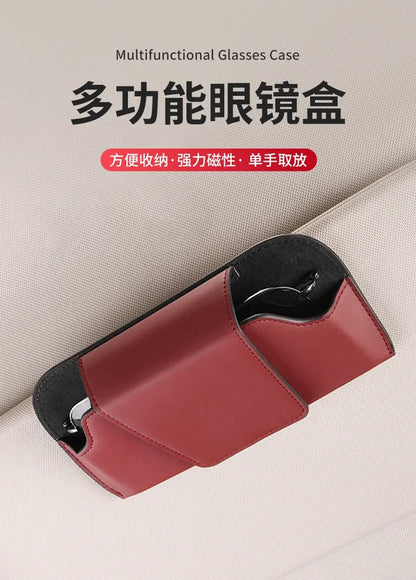 Cowhide Sun Visor Glasses Holder Premium Leather Wear-Resistant Sunglasses Protective Box Auto Eyeglasses Storage Case