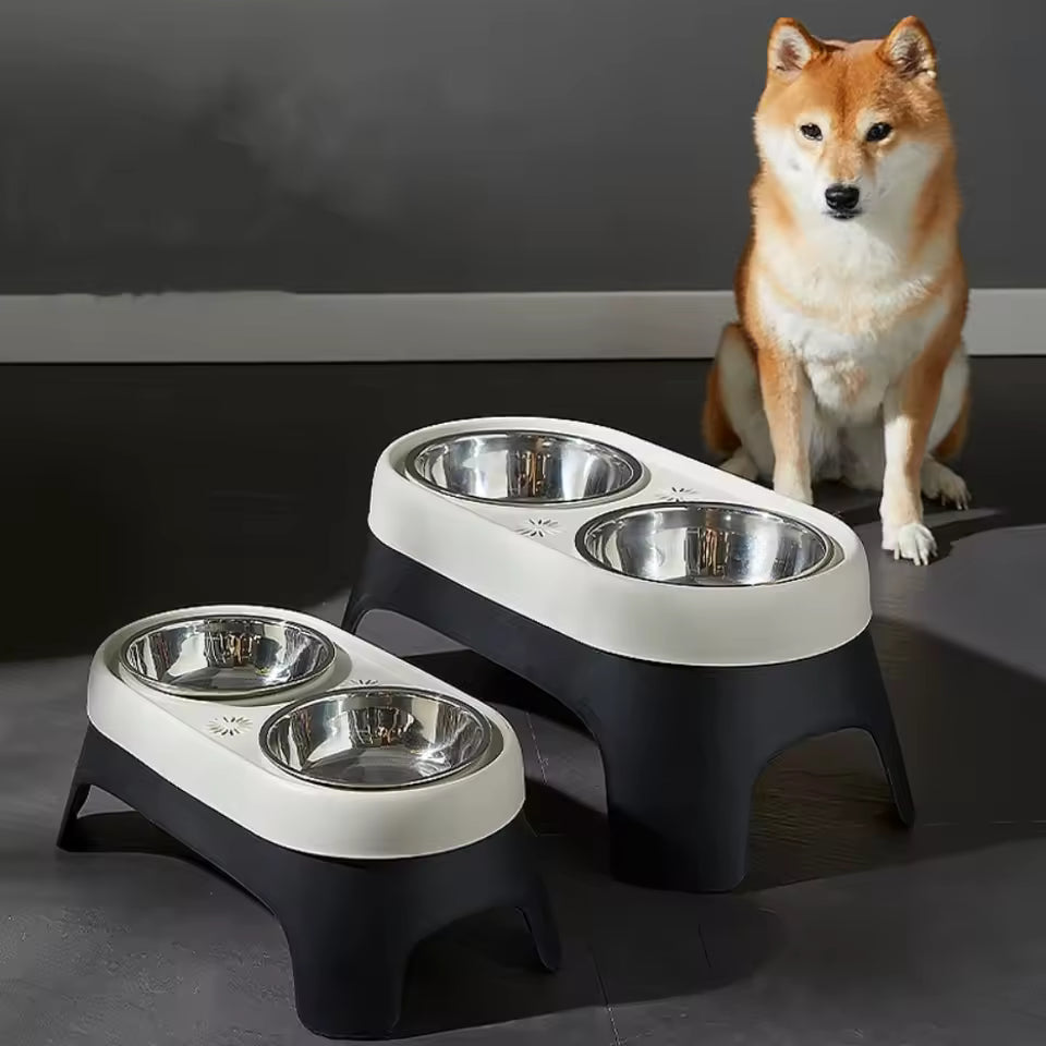 Dog Food Bowls Stainless Steel Dog Bowls, Double Bowl High Foot Leak Proof Pet Feeder Accessories