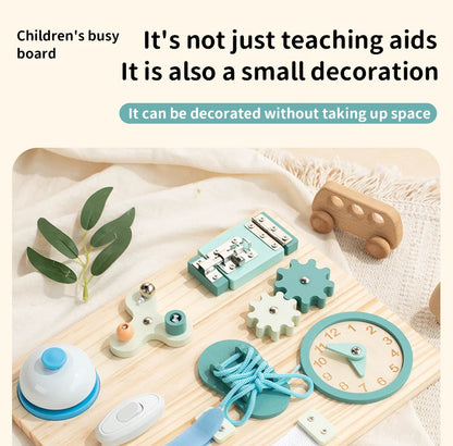 Montessori Busy Board for Toddlers Wooden Activity Sensory Board for Fine Motor Skills Travel Educational Learning Toys for Kid