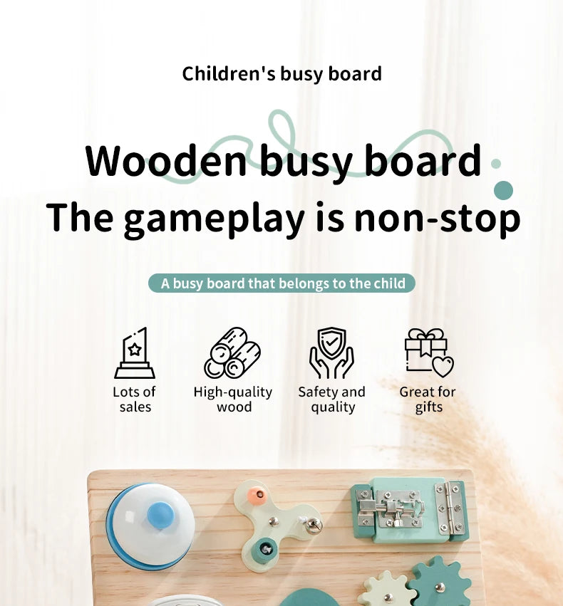Montessori Busy Board for Toddlers Wooden Activity Sensory Board for Fine Motor Skills Travel Educational Learning Toys for Kid