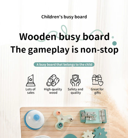 Montessori Busy Board for Toddlers Wooden Activity Sensory Board for Fine Motor Skills Travel Educational Learning Toys for Kid