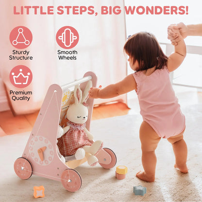 ROBOTIME ROBUD Wooden Baby Walker Baby Push Walker with Activity Center and Storage Montessori Walker Toy for Boys and Girls