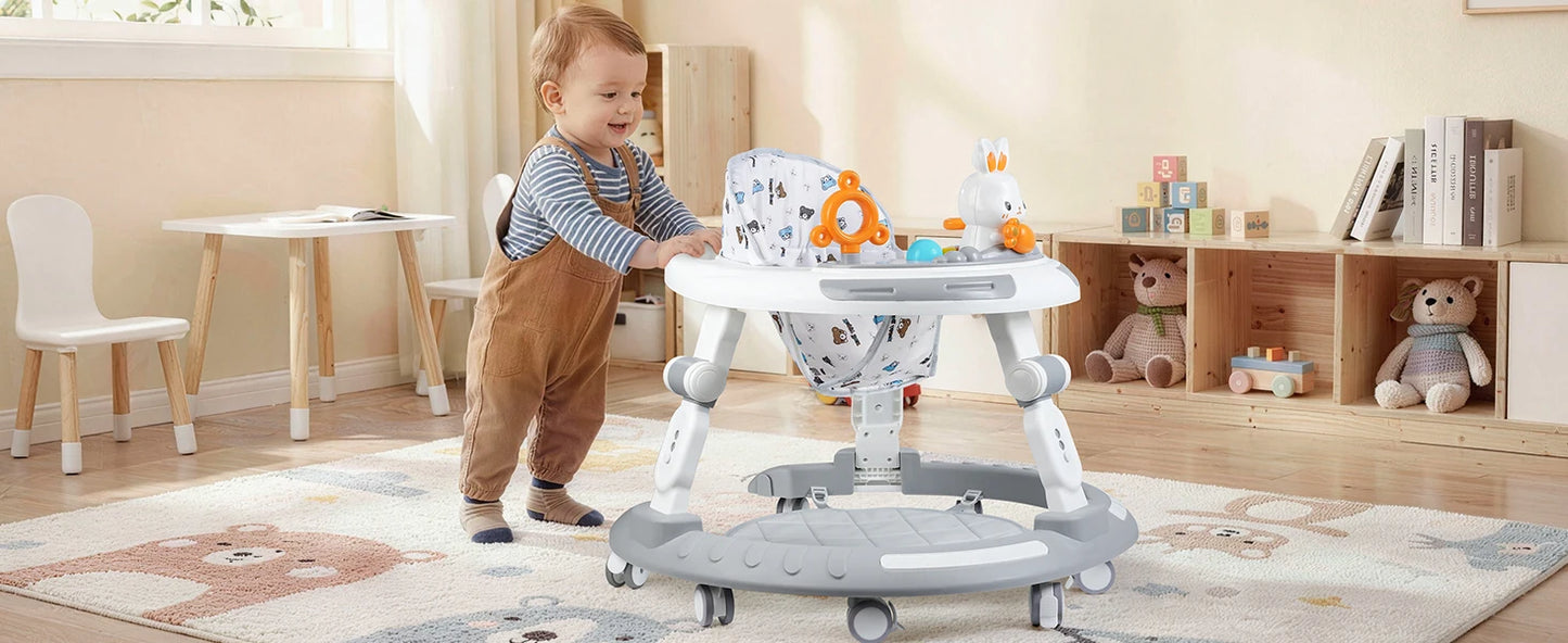 Safety-Enhanced 4-In-1 Grow-With-Me Baby Walker & Play Center - Adjustable 8 Heights, Anti-Tip Base, 8 Silent Brake Wheels