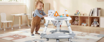 Safety-Enhanced 4-In-1 Grow-With-Me Baby Walker & Play Center - Adjustable 8 Heights, Anti-Tip Base, 8 Silent Brake Wheels