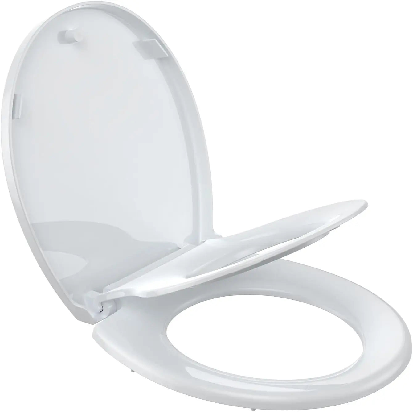 17"/19" Elongated Round White Toilet Seat, Slow Soft Close Magnets Down Lock Quick Release, Quick Top Mount Toilet Seat