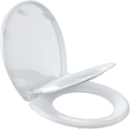 17"/19" Elongated Round White Toilet Seat, Slow Soft Close Magnets Down Lock Quick Release, Quick Top Mount Toilet Seat