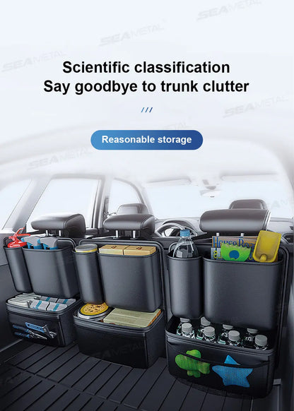 SEAMETAL Leatherette Car Trunk Organizer Large Capacity Seat Back Storage Bag with 4 Pockets Multifunction Use for Car Trunk SUV