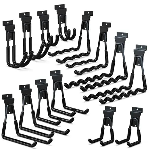18 Pcs Garage Hooks Heavy Duty - Garage Storage and Organization Ladder Hooks with Non Slip PVC Coating for Hanging Bike，Ladder，Garden Tools，Hose