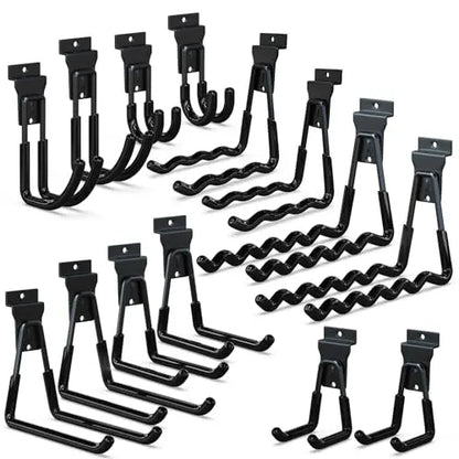 18 Pcs Garage Hooks Heavy Duty - Garage Storage and Organization Ladder Hooks with Non Slip PVC Coating for Hanging Bike，Ladder，Garden Tools，Hose