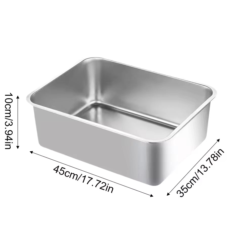 Stainless Steel Cat Litter Box - Large Metal High-Sided Pan for Cats, Pets, Non-Stick, Odor-Free, Easy to Clean, Splash-Proof