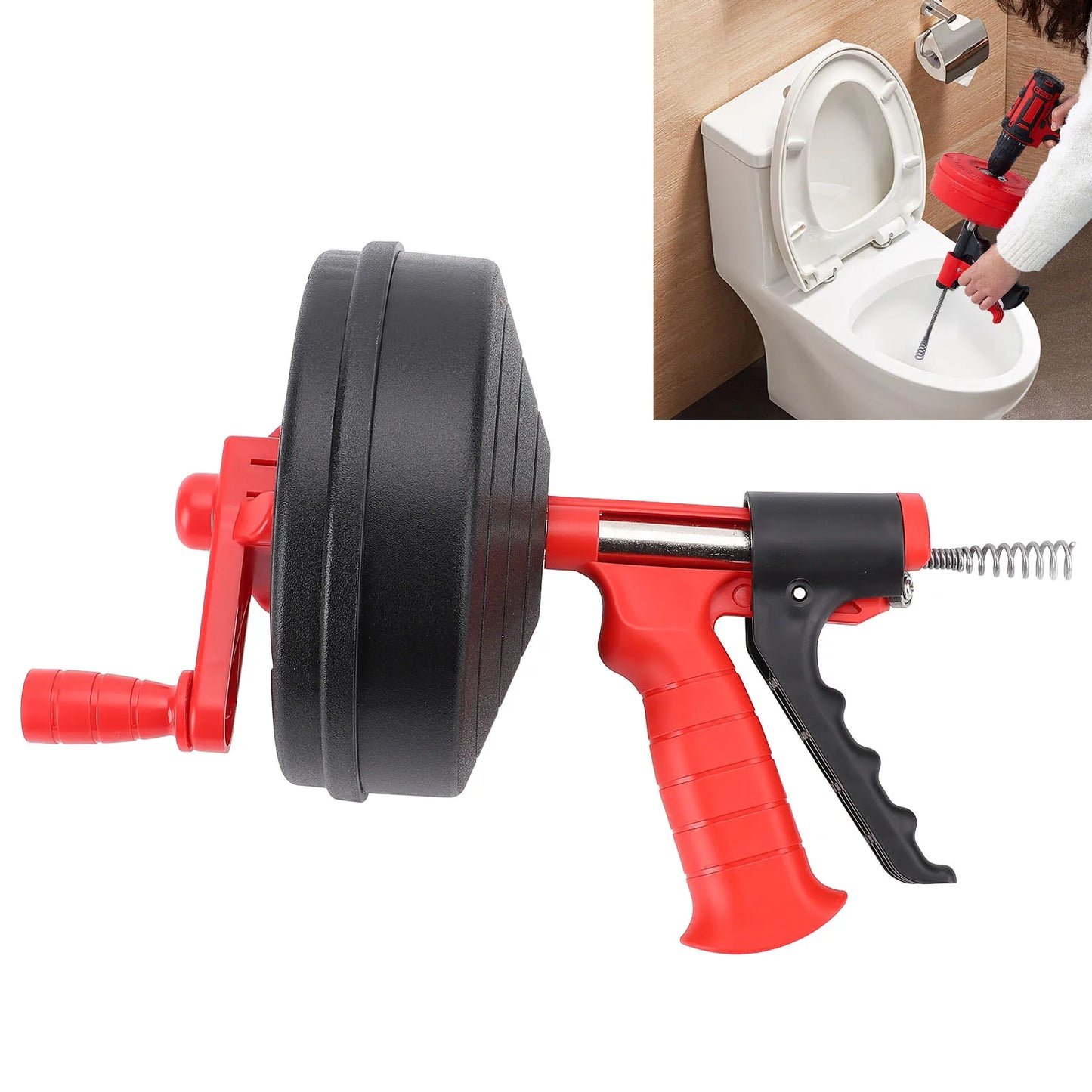 Drain Snake, 25ft Flexible Steel Drain Auger With Drill Adapter Drain Clog Remover Efficient Versatile Drain Snake 65 Manganese Steel Spring Flexible Manual or Drill Powered for Kitchens