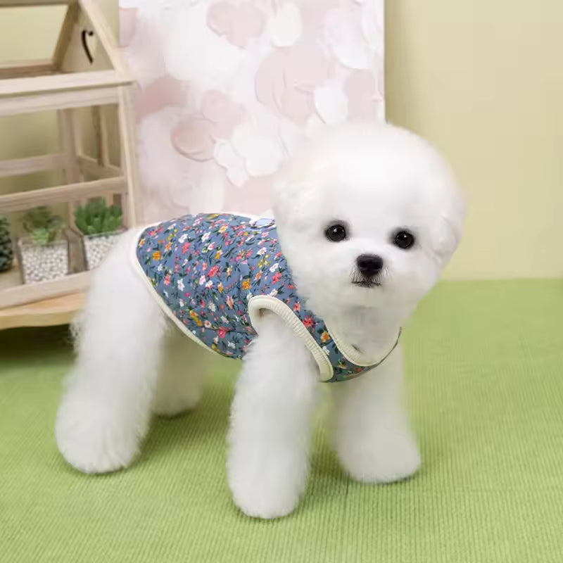 Dog Winter Jacket Dog Costume Navy Pink Sleeveless Vest Jacket Warm Comfortable Floral Cotton Vest Small Dog