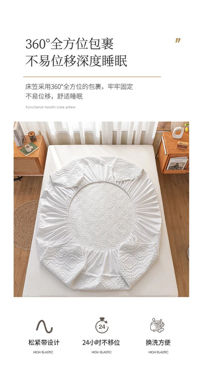 2025 new simple solid color washed cotton waterproof padded fitted sheet, No pillowcase, household mattress protective cover