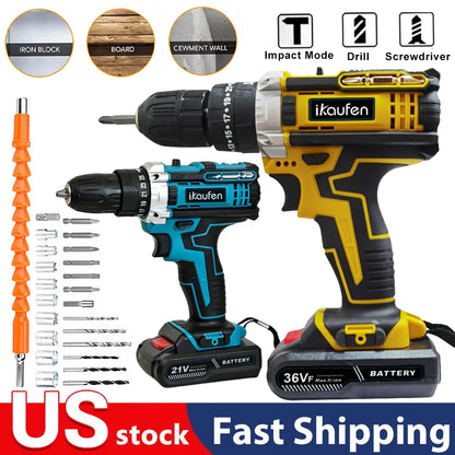 Cordless Drill: Multifunctional 21V rechargeable impact drill lithium battery cross-border flashlight gun drill electric screwdriver electric dr