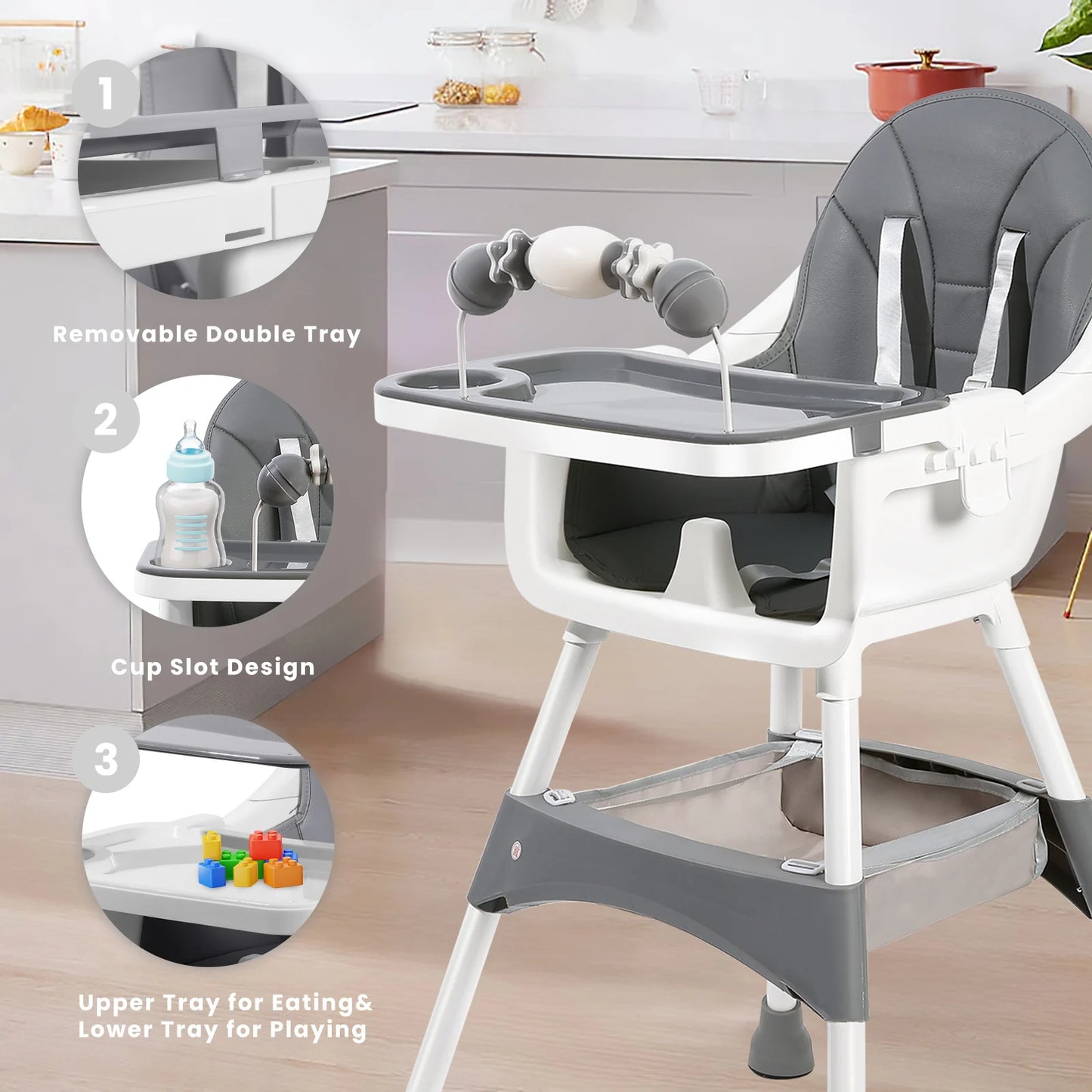 Baby High Chair, Convertible Infant Feeding Chair for Babies & Toddlers Table, Dining Booster Seat with Removable Tray