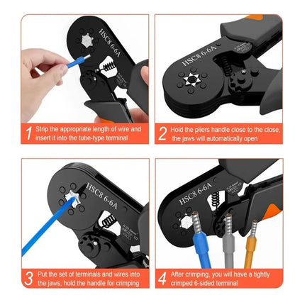 Ferrule Crimping Tool Hexagonal Self-Adjustable Ratchet Kit 23-10AWG 0.25-6mm² Crimper Kit with 400-2000pcs Wire Terminals