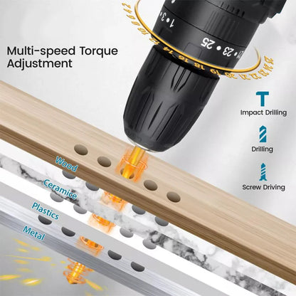 Cordless Drill: Multifunctional 21V rechargeable impact drill lithium battery cross-border flashlight gun drill electric screwdriver electric dr