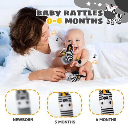 Baby Wrist Rattle Socks and Foot Finder Set, Perfect Baby Toys for 0-12 Months Newborn Boys and Girls As Shower Gifts