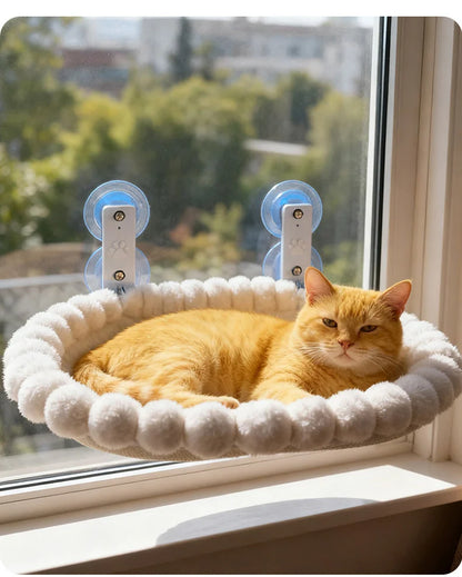 Foldable Cat Window Perch - Cordless, Ultra Soft Machine Washable Bed with 4-Sided Bolster, Metal Frame - Window Hammock for Large Cats and Kittens