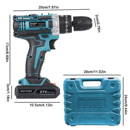 Cordless Drill: Multifunctional 21V rechargeable impact drill lithium battery cross-border flashlight gun drill electric screwdriver electric dr