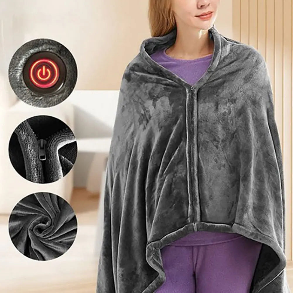 Electric Heated Blanket Throw 150''x80'' USB Electric Heated Blanket 3 Heating Levels Fleece Heated Blanket Portable Body Warmer Blanket for Household and Office