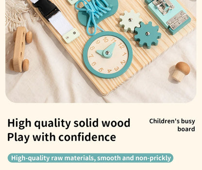 Montessori Busy Board for Toddlers Wooden Activity Sensory Board for Fine Motor Skills Travel Educational Learning Toys for Kid