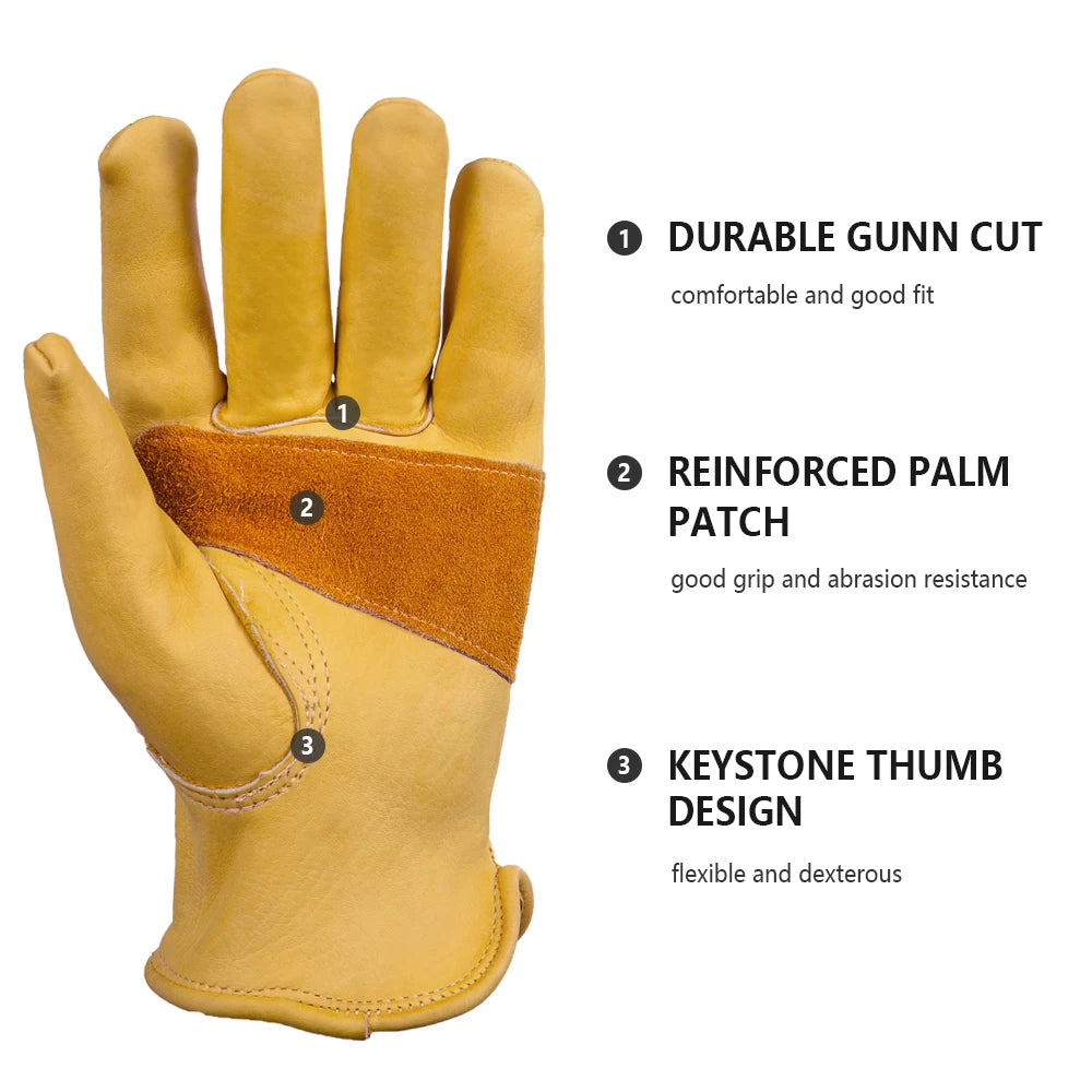 Men's HydraHyde Leather Winter Work Gloves | Water-Resistant | Insulated Cow Leather Work Glove Soft Cowhide Welding Security Protection Gloves Workers Mechanic Driver Hunting Driving Farm Garden Glove