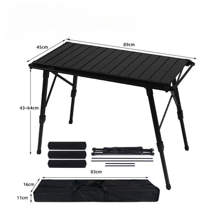 Camping Table Folding Portable Camp Aluminum Fold Up Lightweight Roll Up Table Adjustable Height with Carry Bag Indoor Outdoor for Camping, Picnic, Backyard, BBQ, Patio, Black