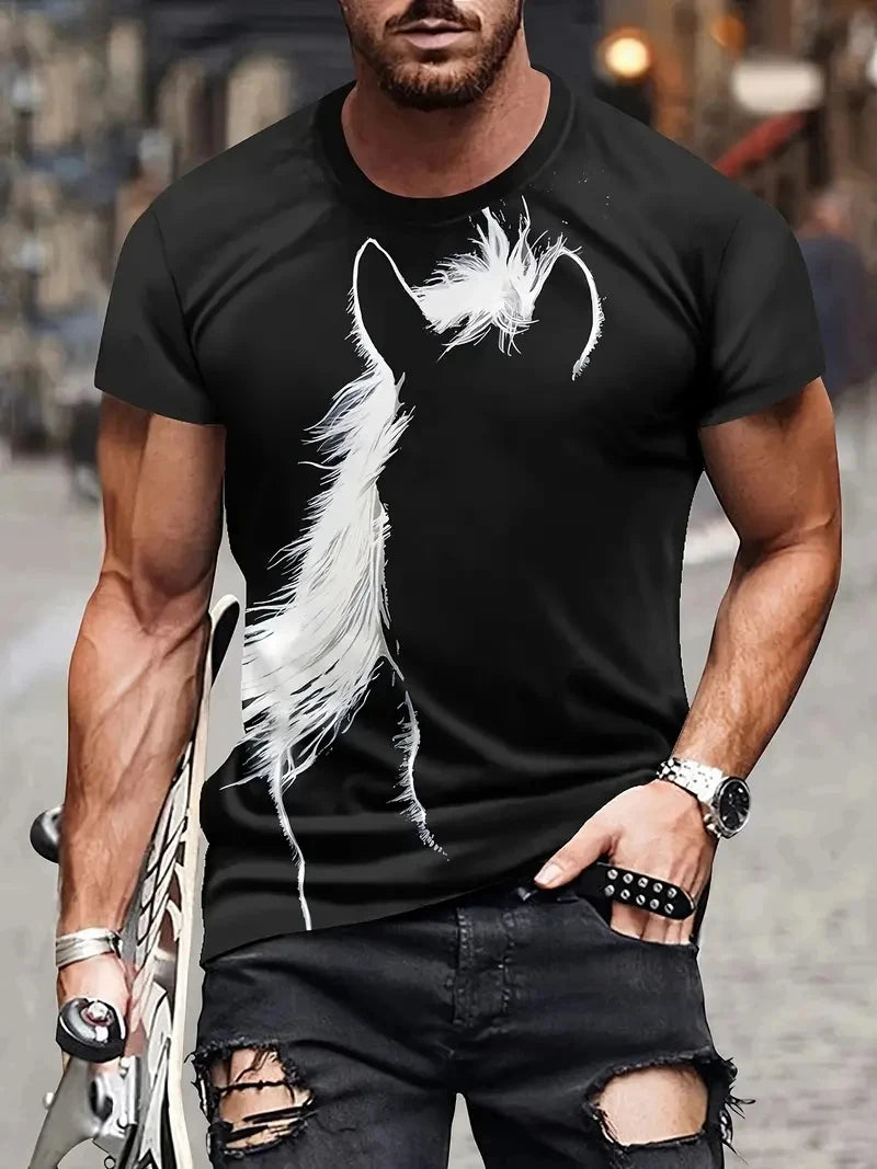 Black White Horse Graphic 3d Full Print T-shirt For Men Fashion Short Sleeve Crew Neck Tshirt Casual Summer Oversized Unisex Top