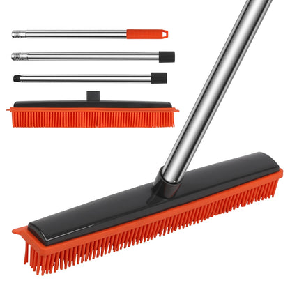 Carpet Rake for Pet Hair Removal, Reusable Pet Hair Remover Broom, 60'' Adjustable Long Handle Dog and Cat Hair Remover Tool Set of 3, Lint Remover Scraper for Carpets, Rugs, Mats, Couch, Car