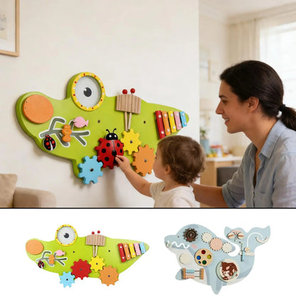 11-in-1 Kids Wall Busy Panels Wooden Sensory Board Montessori Sensory Learning Activity Center for Children Playroom Toys