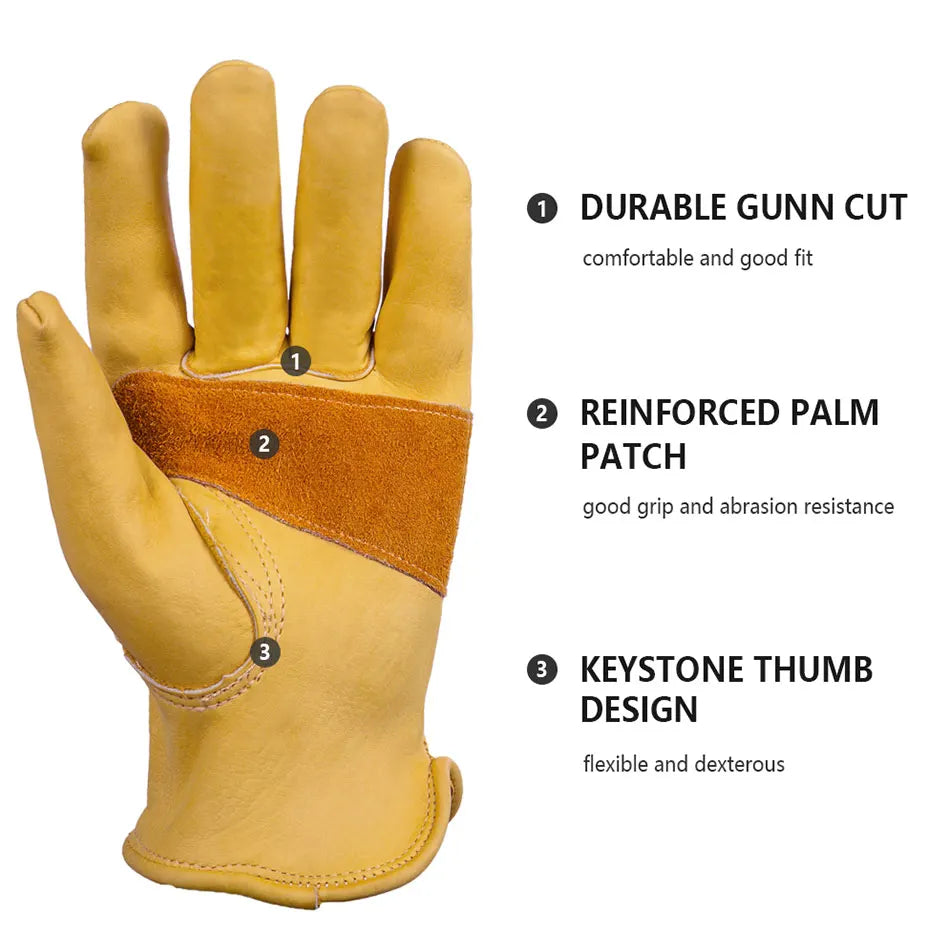 Men's HydraHyde Leather Winter Work Gloves | Water-Resistant | Insulated Cow Leather Work Glove Soft Cowhide Welding Security Protection Gloves Workers Mechanic Driver Hunting Driving Farm Garden Glove