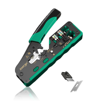 RJ45 Crimp Tool Kit Pass Thru Ethernet Crimper for Cat5e Cat6 Cat6a 8P8C Modular Connectors, All-in-One Cat6 Crimping Tool and Tester