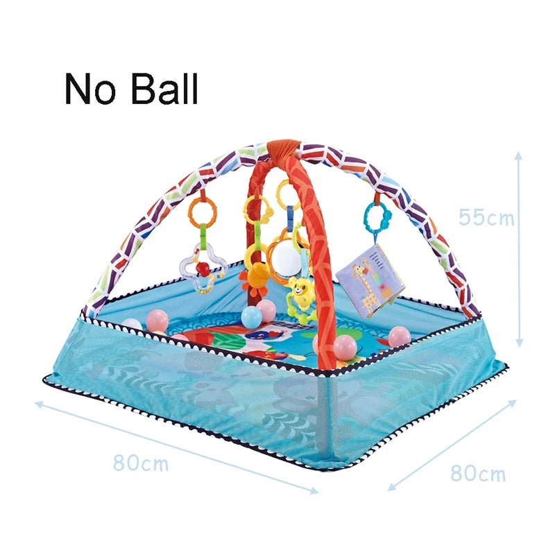 Baby Gym Play Mat, 8-in-1 Tummy Time Mat & Ball Pit with 6 Toys, Washable Baby Activity Mat for Visual, Hearing, Sensory, Motor Development, Babies Gift for Newborn Infant 0-3-6-9-12 Months