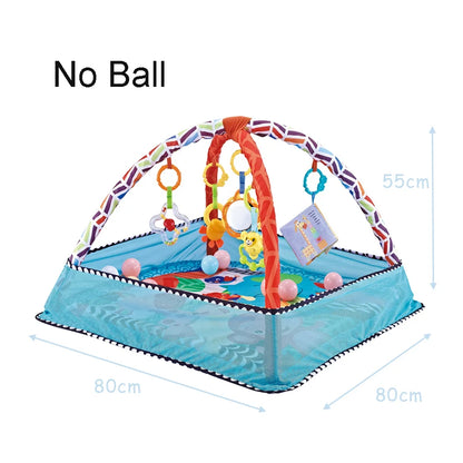 Baby Gym Play Mat, 8-in-1 Tummy Time Mat & Ball Pit with 6 Toys, Washable Baby Activity Mat for Visual, Hearing, Sensory, Motor Development, Babies Gift for Newborn Infant 0-3-6-9-12 Months