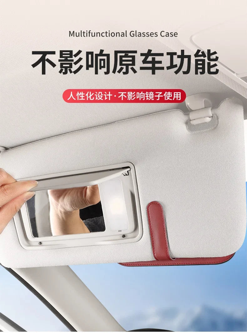 Cowhide Sun Visor Glasses Holder Premium Leather Wear-Resistant Sunglasses Protective Box Auto Eyeglasses Storage Case