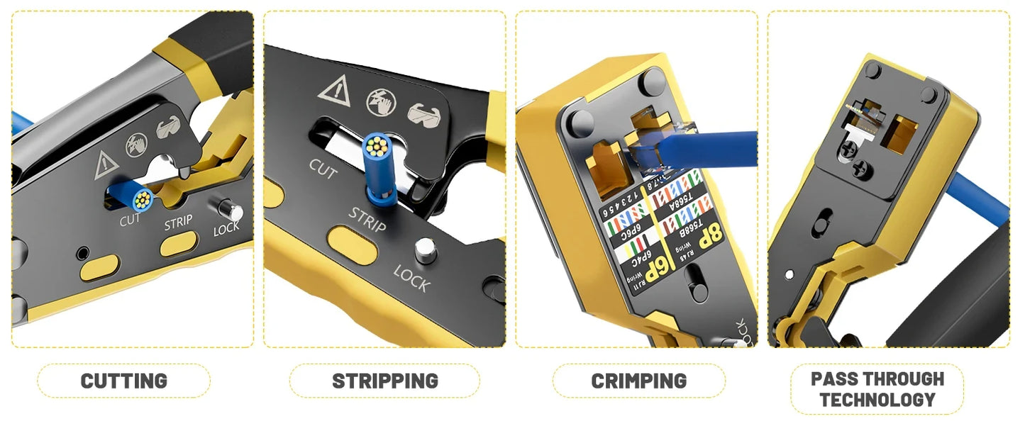 RJ45 Crimp Tool Kit All-in-One Ethernet Crimper Cat7 Cat6 Cat5 Crimping Tool with Network Cable Tester, 50-Pack Cat6 RJ45 Pass Through Connector, 50-Pack Connector Boots