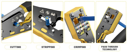 RJ45 Crimp Tool Kit All-in-One Ethernet Crimper Cat7 Cat6 Cat5 Crimping Tool with Network Cable Tester, 50-Pack Cat6 RJ45 Pass Through Connector, 50-Pack Connector Boots