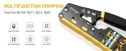 RJ45 Crimp Tool Kit All-in-One Ethernet Crimper Cat7 Cat6 Cat5 Crimping Tool with Network Cable Tester, 50-Pack Cat6 RJ45 Pass Through Connector, 50-Pack Connector Boots