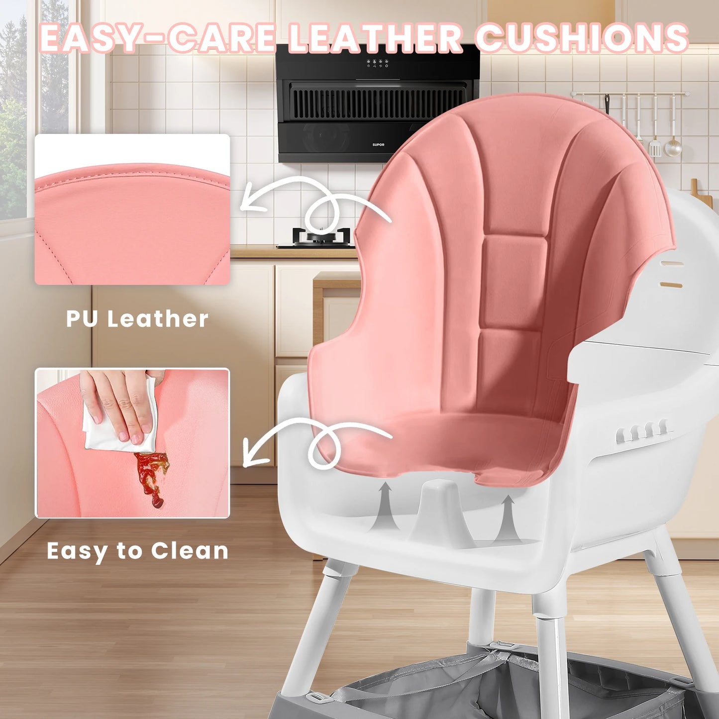 Baby High Chair, Convertible Infant Feeding Chair for Babies & Toddlers Table, Dining Booster Seat with Removable Tray