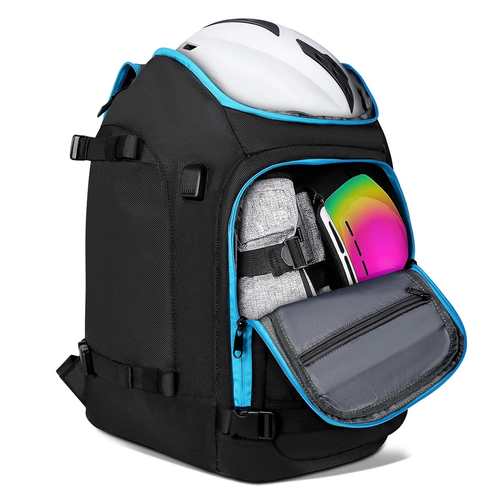 50L Ski Boot Bag with Rubberized Exterior/Waterproof Bottom for Skis, Snowboard, Ski Helmet, Accessories