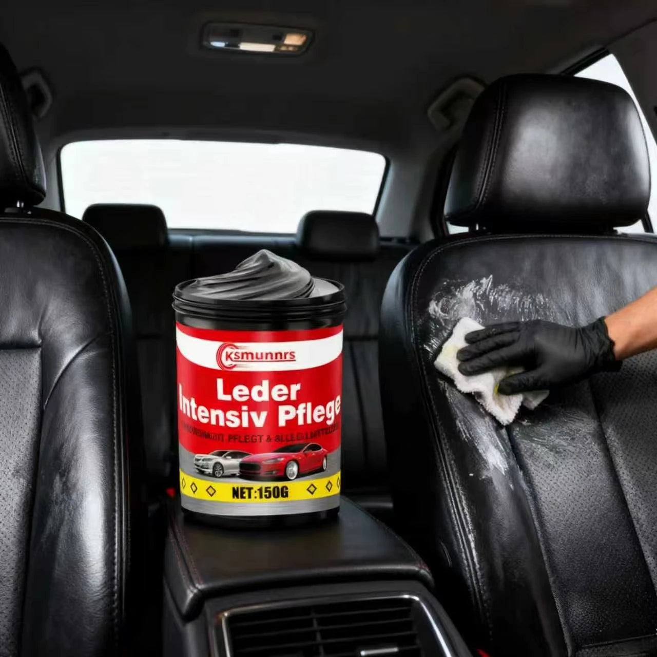 Ksmunnrs 150g Leder Intensiv Pflege - Luxury Car Leather Care Paste, Deep Nourish & Protect Glossy Leather, Auto Interior Leathe